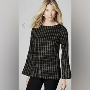 J. Jill Ponte black & tan windowpane top button detail on the sleeves size small